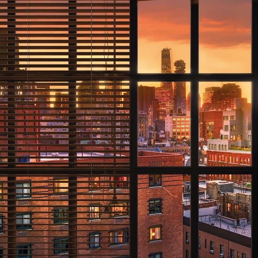 Brooklynra néző ablakot ábrázoló tapéta, 368x254 cm, narancssárga-fekete - BROOKLIN - Butopêa termék 2. képe